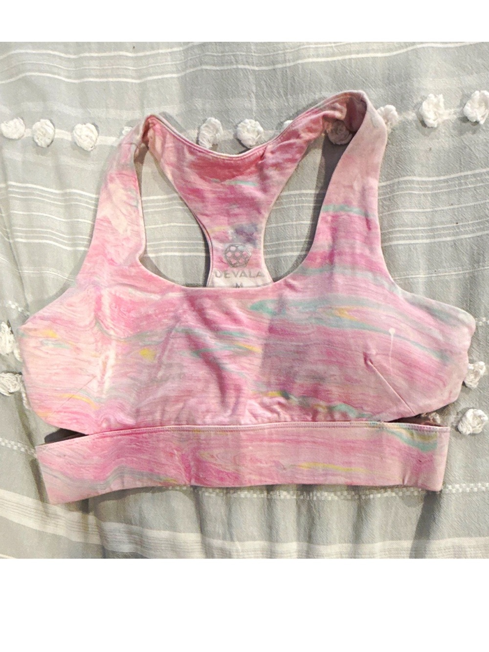 DEVALA Tie Dye Racerback Sports Bra Pink/Multicolor Wireless Pullover M